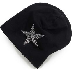 Czapka beanie z dżerseju ze sztrasami bonprix czarny - gwiazda. Czarne czapki zimowe damskie marki bonprix, z aplikacjami, z dżerseju. Za 27,99 zł.