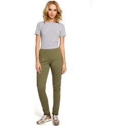 Spodnie dresowe damskie: Khaki Dresowe Spodnie z Dzianiny