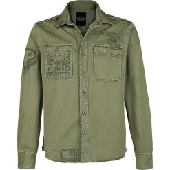 Rock Rebel by EMP Devils And Dust Koszula khaki. Szare koszule męskie na spinki marki Rock Rebel by EMP, s, z aplikacjami, z dekoltem na plecach, z długim rękawem. Za 224,90 zł.