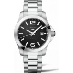 LONGINES Conquest L3.777.4.58.6. Czarne, analogowe zegarki męskie marki LONGINES, ze stali. Za 4260,00 zł.