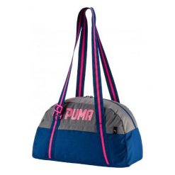 Torby podróżne: Puma TORBA PUMA FUNDAMENTALS SPORTS DAMSKA 07441103 niebiesko-szara, rózowe logo – 75364