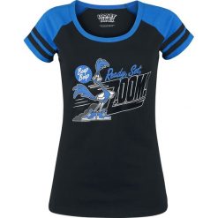 Looney Tunes Road Runner - Zoom Koszulka damska czarny/niebieski. Czarne bluzki asymetryczne Looney Tunes, l, z nadrukiem, z okrągłym kołnierzem. Za 62,90 zł.