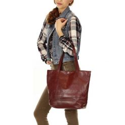 Shopper bag damskie: MELANIA Skórzana Torebka włoska shopper Bordowa