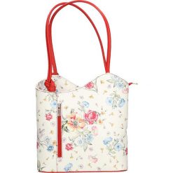 Torebki klasyczne damskie: Skórzana torebka w kolorze biało-czerwonym – 27 x 30 x 9 cm