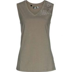 Shirt z koronką bonprix jasnooliwkowy. Zielone koszulki damskie bonprix, w koronkowe wzory, z koronki, bez kołnierzyka. Za 34,99 zł.