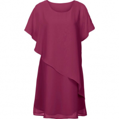 Sukienka z tkaniny bonprix magenta. Fioletowe sukienki damskie bonprix, bez wzorów, z tkaniny, z asymetrycznym kołnierzem, bez rękawów, asymetryczne. Za 109,99 zł.