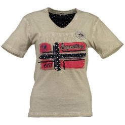 Koszulka "Jarlotte" w kolorze beżowym. Brązowe bez kategorii marki Geographical Norway Women & Kids, m, z nadrukiem, z bawełny. W wyprzedaży za 65,95 zł.