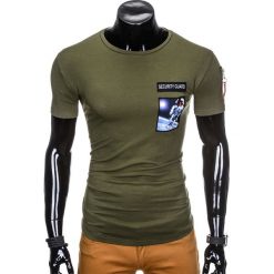 T-shirty męskie: T-SHIRT MĘSKI Z NADRUKIEM S876 – KHAKI