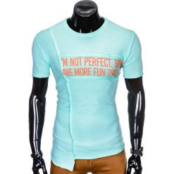 T-SHIRT MĘSKI Z NADRUKIEM S976 - MIĘTOWY. Zielone t-shirty męskie z nadrukiem Ombre Clothing, m. Za 29,00 zł.