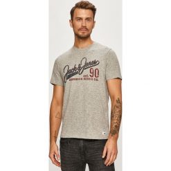 Jack & Jones - T-shirt. Szare t-shirty męskie Jack & Jones, s, z nadrukiem, z bawełny, z okrągłym kołnierzem. Za 59,90 zł.