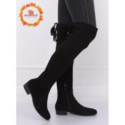 Muszkieterki płaskie czarne 13X993-95 BLACK. Czarne kozaki damskie FunKee.pl, z zamszu, klasyczne, bez obcasa, na płaskiej podeszwie, na zamek. Za 144,99 zł.