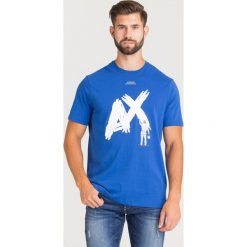 T-SHIRT ARMANI EXCHANGE. Niebieskie t-shirty męskie m, z nadrukiem, z bawełny, z okrągłym kołnierzem. Za 125,40 zł.