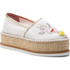 Espadryle ESPADRILLES - J.Rafa 22184-35790-1 Pharos/Bianco. Białe espadryle damskie Espadrilles, z aplikacjami, ze skóry, bez obcasa, na koturnie. Za 469,00 zł.