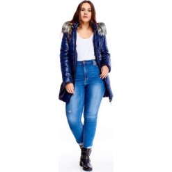 Pikowana kurtka z kapturem granatowy. Niebieskie kurtki damskie Tagless, plus size, bez wzorów, z kapturem. Za 270,44 zł.