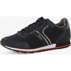 BOSS Athleisure - Tenisówki męskie z dodatkiem skóry – Parkour_Runn_nymx2, niebieski. Niebieskie trampki męskie BOSS Athleisure, bez wzorów, ze skóry, bez zapięcia. Za 749,95 zł.