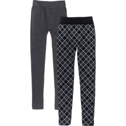 Legginsy ocieplane (2 pary) bonprix czarno-szary wzorzysty. Czarne legginsy bonprix. Za 75,98 zł.
