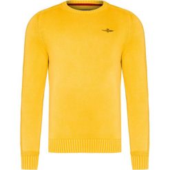 Sweter AERONAUTICA MILITARE. Żółte swetry męskie Aeronautica Militare, bez wzorów, z bawełny, z okrągłym kołnierzem, bez kaptura. Za 550,00 zł.