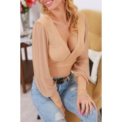 Bluzka damska BENIZA BEIGE. Brązowe bluzki damskie IVET, bez wzorów, bez kołnierzyka, bez rękawów. W wyprzedaży za 39,00 zł.