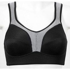 Biustonosz sportowy Level 3 bonprix czarny. Czarne biustonosze sportowe bonprix, w paski, z materiału. Za 74,99 zł.