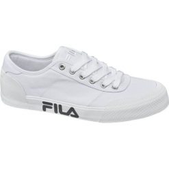 Tenisówki męskie Fila białe. Białe trampki męskie Fila, bez wzorów, z gumy, sportowe, bez zapięcia. Za 99,90 zł.
