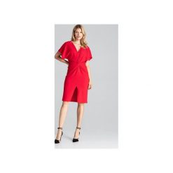 Sukienka M687 Czerwony. Czerwone sukienki damskie FIGL, xl, bez wzorów, eleganckie, bez kołnierzyka, z krótkim rękawem, krótkie, midi, kopertowe. Za 179,00 zł.