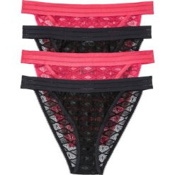 Figi tanga (4 pary) bonprix czarny + różowy. Czarne majtki damskie bonprix, bez wzorów. Za 39,96 zł.
