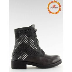Botki damskie glany szare FC-H65 GREY. Szare botki damskie obuwie damskie, na jesień, z zamszu, przed kolano, na wysokim obcasie, na zamek. Za 80,31 zł.