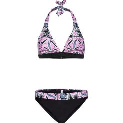 Bikini z ramiączkami wiązanymi na szyi bonprix czarno-jasnoróżowy z nadrukiem. Różowe stroje kąpielowe damskie marki bonprix, z nadrukiem. Za 79,99 zł.