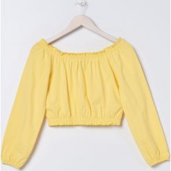Bluzka cold shoulder - Żółty. Żółte bluzki damskie Sinsay, s, bez wzorów, bez kołnierzyka, bez rękawów. Za 29,99 zł.