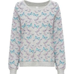 Bluza z nadrukiem w motyle bonprix jasnoszary melanż z nadrukiem. Szare bluzy damskie bonprix, z nadrukiem, bez rękawów, bez kaptura. Za 74,99 zł.