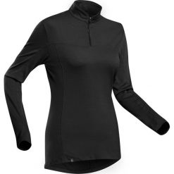 Koszulka trekkingowa - TREK 500 MERINO - damska. Czarne buty trekkingowe damskie FORCLAZ, m, bez wzorów, z wełny, bez kołnierzyka, bez rękawów. Za 179,99 zł.