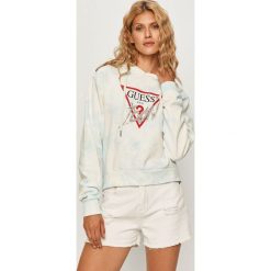 Guess Jeans - Bluza. Niebieskie bluzy damskie Guess Jeans, s, z aplikacjami, z bawełny, bez rękawów, z kapturem. W wyprzedaży za 229,90 zł.