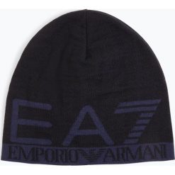 EA7 Emporio Armani - Dwustronna czapka męska, niebieski. Niebieskie czapki męskie marki EA7 Emporio Armani, z napisami, z dzianiny, eleganckie. Za 149,95 zł.