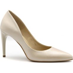 Eleganckie skórzane szpilki w kolorze ecru z poświatą perły 275C. Brązowe szpilki Neścior, na co dzień, bez wzorów, ze skóry, eleganckie, bez obcasa, na szpilce, bez zapięcia. W wyprzedaży za 259,00 zł.