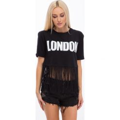 Czarny t-shirt z frędzlami 21592. Czarne t-shirty damskie Fasardi, m, bez wzorów, bez kołnierzyka. Za 39,00 zł.