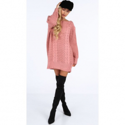Pudrowy długi sweter oversize 0207. Szare swetry oversize damskie Fasardi. Za 89,00 zł.