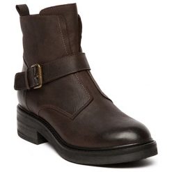 Buty zimowe damskie: Skórzane botki w kolorze ciemnobrązowym
