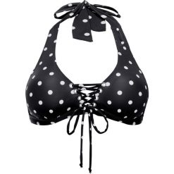 Biustonosz bikini z ramiączkami wiązanymi na szyi, szybko schnący bonprix czarno-biały w kropki. Czarne bikini bonprix, w kropki. Za 79,99 zł.