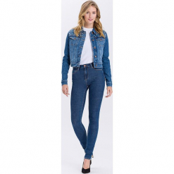 Dżinsy "Natalia" - Super Skinny fit - w kolorze niebieskim. Niebieskie rurki damskie marki Cross Jeans, z aplikacjami. W wyprzedaży za 113,95 zł.