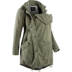 Parka ciążowa z wstawką niemowlęcą na nosidełko i podszewką z dżerseju bonprix oliwkowy. Zielone parki damskie bonprix, na wiosnę, s, z dżerseju. Za 249,99 zł.