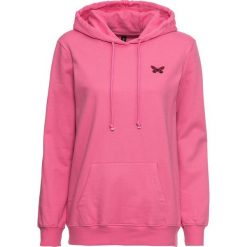 Bluza z kapturem i haftem bonprix różowy. Bluzy damskie bonprix. Za 74,99 zł.