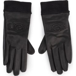 Rękawiczki Damskie UGG - W Knit Cuff Lthr Logo Glove 18810 Black. Czarne rękawiczki damskie Ugg, ze skóry. W wyprzedaży za 299,00 zł.