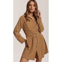 Beżowa Sukienka Krynaya. Brązowe sukienki damskie Renee, uniwersalny, bez wzorów, bez kołnierzyka, bez rękawów, mini. Za 139,99 zł.