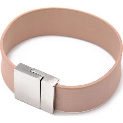 Bransoletka gładka, z aplikacją. Różowe bransoletki damskie metalowe. W wyprzedaży za 14,99 zł.