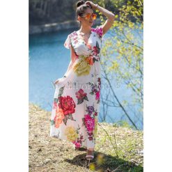 Sukienka Colorful Roses. Szare sukienki damskie Modaforyou, s, bez wzorów, z elastanu, z dekoltem na plecach, z długim rękawem, długie, maxi. Za 109,00 zł.
