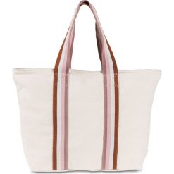 Torba shopper z kanwy bonprix kremowy. Brązowe torby damskie na zakupy bonprix, w paski, na ramię, bez dodatków. Za 37,99 zł.