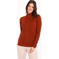Sweter w kolorze ceglanym. Brązowe golfy damskie marki Jimmy Sanders, l, ze splotem. W wyprzedaży za 137,95 zł.