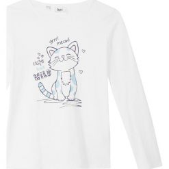 Shirt dziewczęcy z długim rękawem, bawełna organiczna bonprix biel wełny. Białe bluzki dziewczęce bonprix, bez wzorów, z bawełny, bez kołnierzyka, z długim rękawem, długie, bez kaptura. Za 27,99 zł.