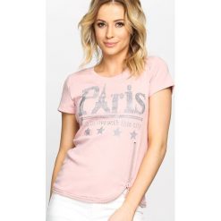 Bluzki damskie: Różowy T-shirt French Zip