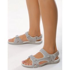 Szaro-Białe Sandały Thingal. Szare sandały damskie Born2be, bez wzorów, bez obcasa, na obcasie, na rzepy. Za 89,99 zł.